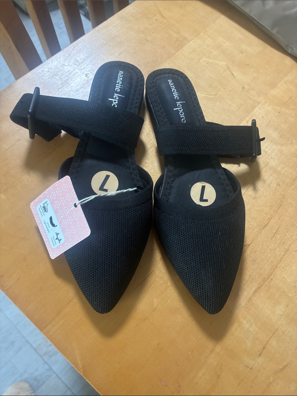 Nanette Lepore Black Pointed Toe Strap Mules